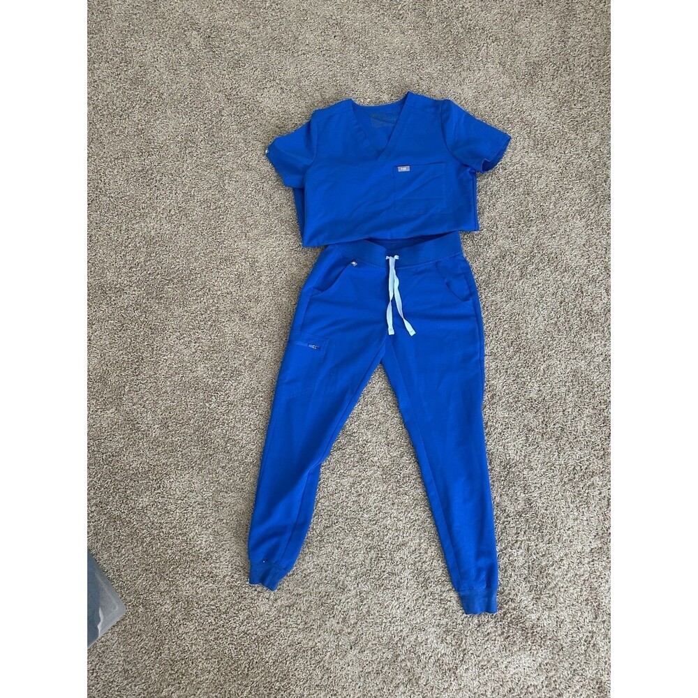 Figs Catarina Scrub Set Top, Size Small Royal Blue, Zamora Jogger Pants, Size XS